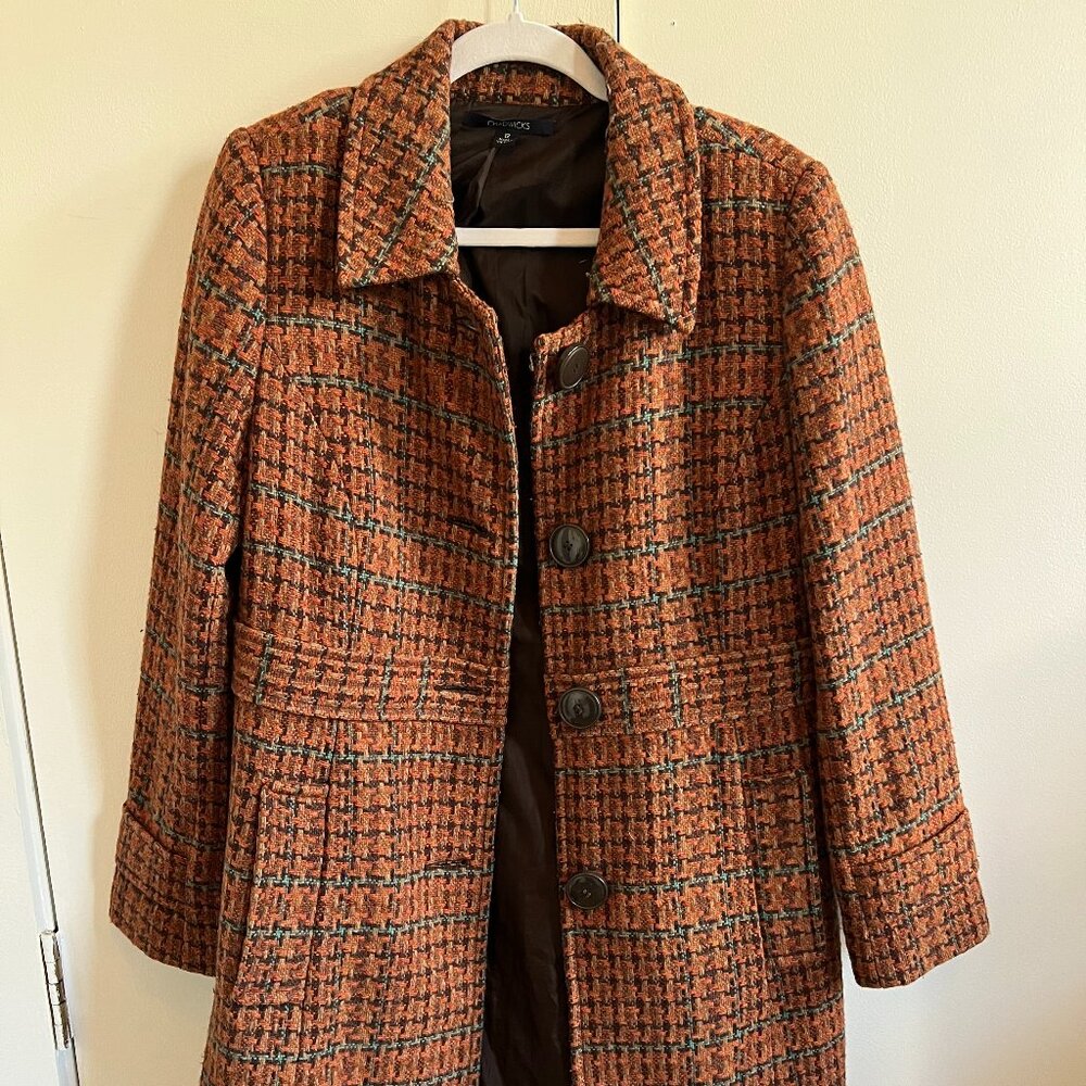CHADWICKS PLAID TWEED 3/4 LENGTH WOOL COAT